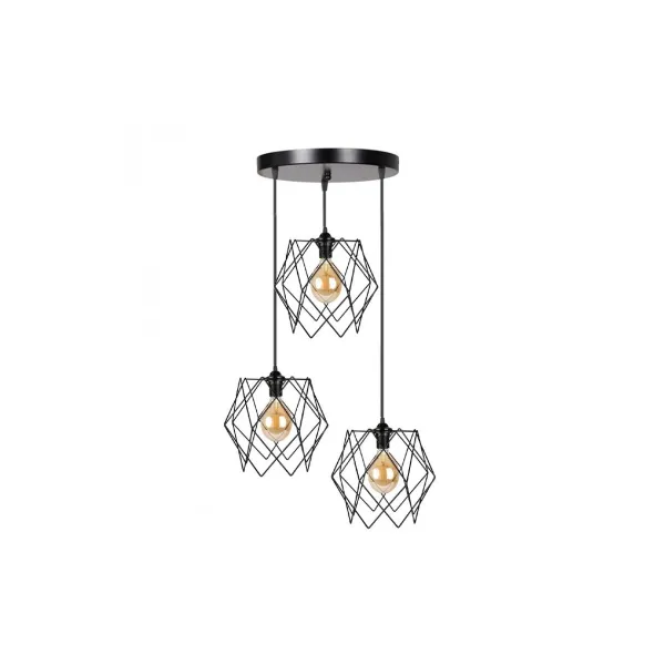 GLOBOSTAR® DAZLA 201-0024 Vintage Κρεμαστό Φωτιστικό Οροφής με Ντουί 3 x E27 AC 220-240V IP20 - Μαύρο - Μ47 x Π47 x Υ60cm