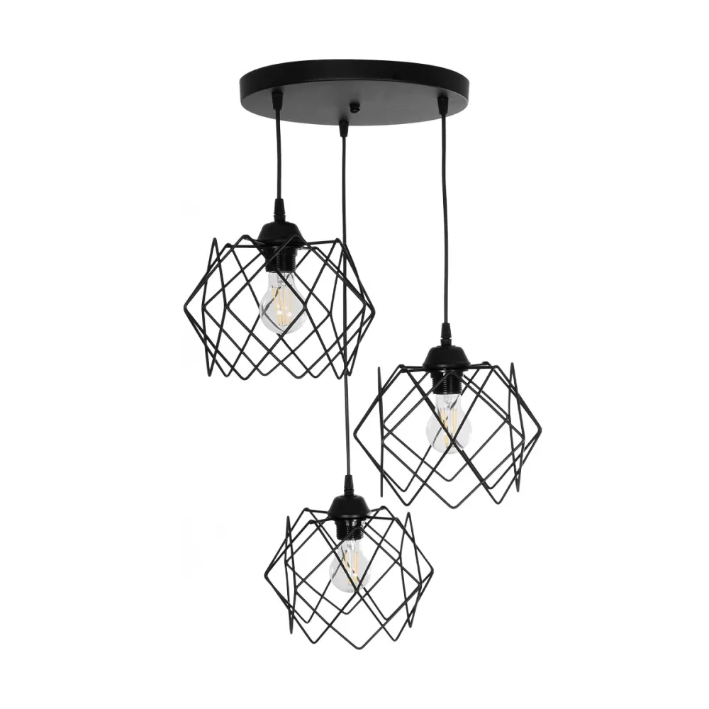 GLOBOSTAR® DAZLA 201-0024 Vintage Κρεμαστό Φωτιστικό Οροφής με Ντουί 3 x E27 AC 220-240V IP20 - Μαύρο - Μ47 x Π47 x Υ60cm