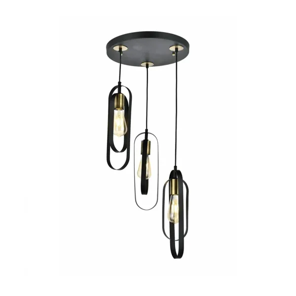 GLOBOSTAR® SPARKIO 201-0025 Vintage Κρεμαστό Φωτιστικό Οροφής με Ντουί 3 x E27 AC 220-240V IP20 - Μαύρο & Χάλκινο - Μ36 x Π36 x Υ62cm