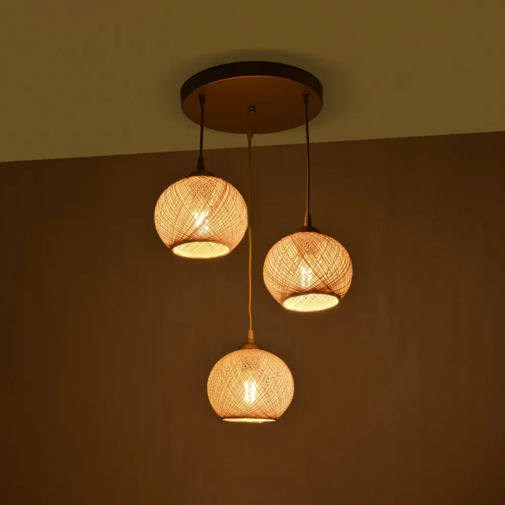 GLOBOSTAR® ILLUMIO 201-0027 Vintage Κρεμαστό Φωτιστικό Οροφής με Ντουί 3 x E27 AC 220-240V IP20 - Χρυσό & Μπεζ - Μ40 x Π40 x Υ53cm