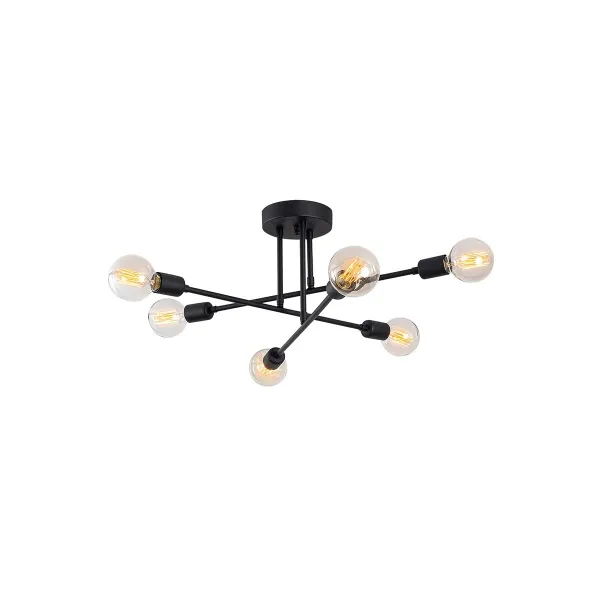 GloboStar® LAMIRA 201-0029 Μοντέρνο Φωτιστικό Οροφής Πλέγμα Πολύφωτο 6 x E27 IP20 Μαύρο Μέταλλο - Μ51 x Π51 x Υ7cm