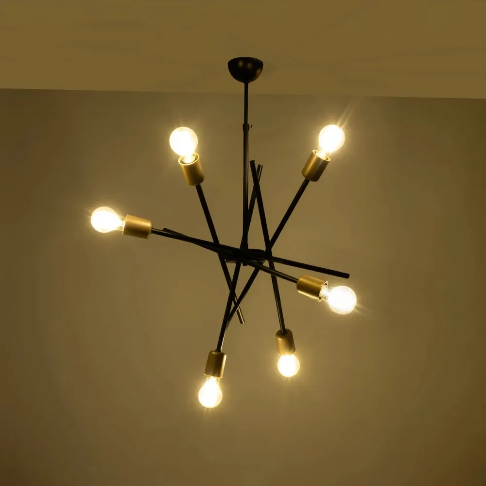 GLOBOSTAR® SUNFY 201-0030 Μοντέρνο Φωτιστικό Οροφής με Ντουί 6 x E27 AC 220-240V IP20 - Μαύρο & Μπρούτζινο - Μ57 x Π57 x Υ85cm