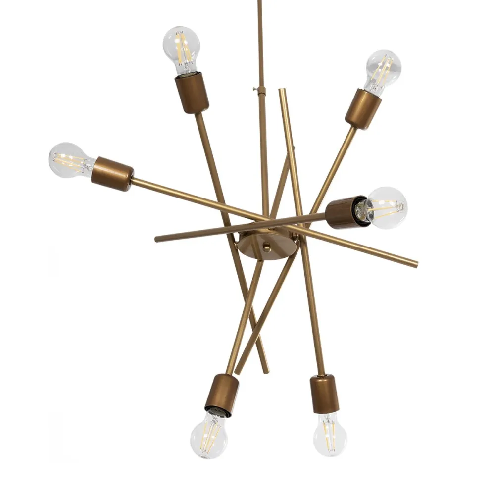 GLOBOSTAR® SUNFY 201-0033 Μοντέρνο Κρεμαστό Φωτιστικό Οροφής με Ντουί 6 x E27 AC 220-240V IP20 - Χρυσό - Μ57 x Π57 x Υ85cm