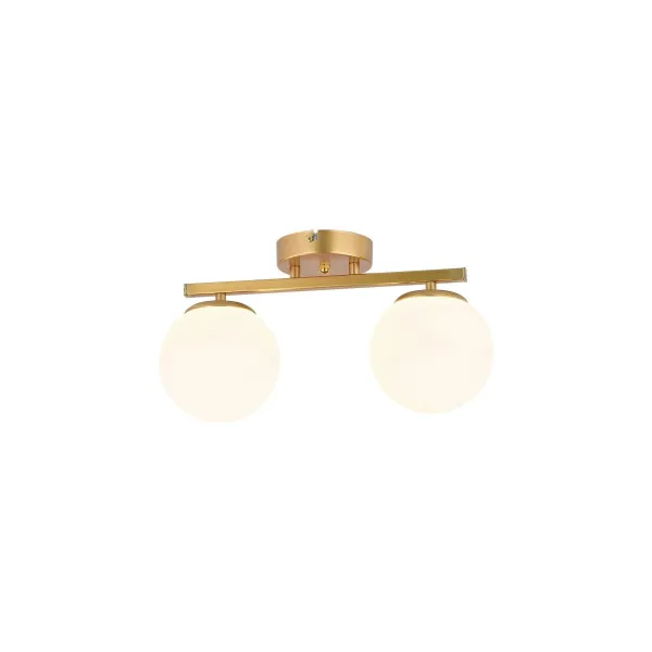GloboStar® LUCENA 201-0035 Vintage Φωτιστικό Οροφής Ράγα Δίφωτο 2 x E27 IP20 Χρυσό Μέταλλο με Λευκό Γυαλί - Μ50 x Π20 x Υ25cm
