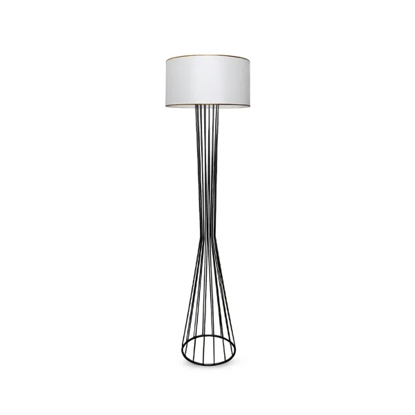 GloboStar® NOVA 201-0036 Μοντέρνο Επιδαπέδιο Φωτιστικό 1 x E27 IP20 Μαύρο Μεταλλό με Λευκό Ύφασμα - Μ36 x Π36 x Υ148cm