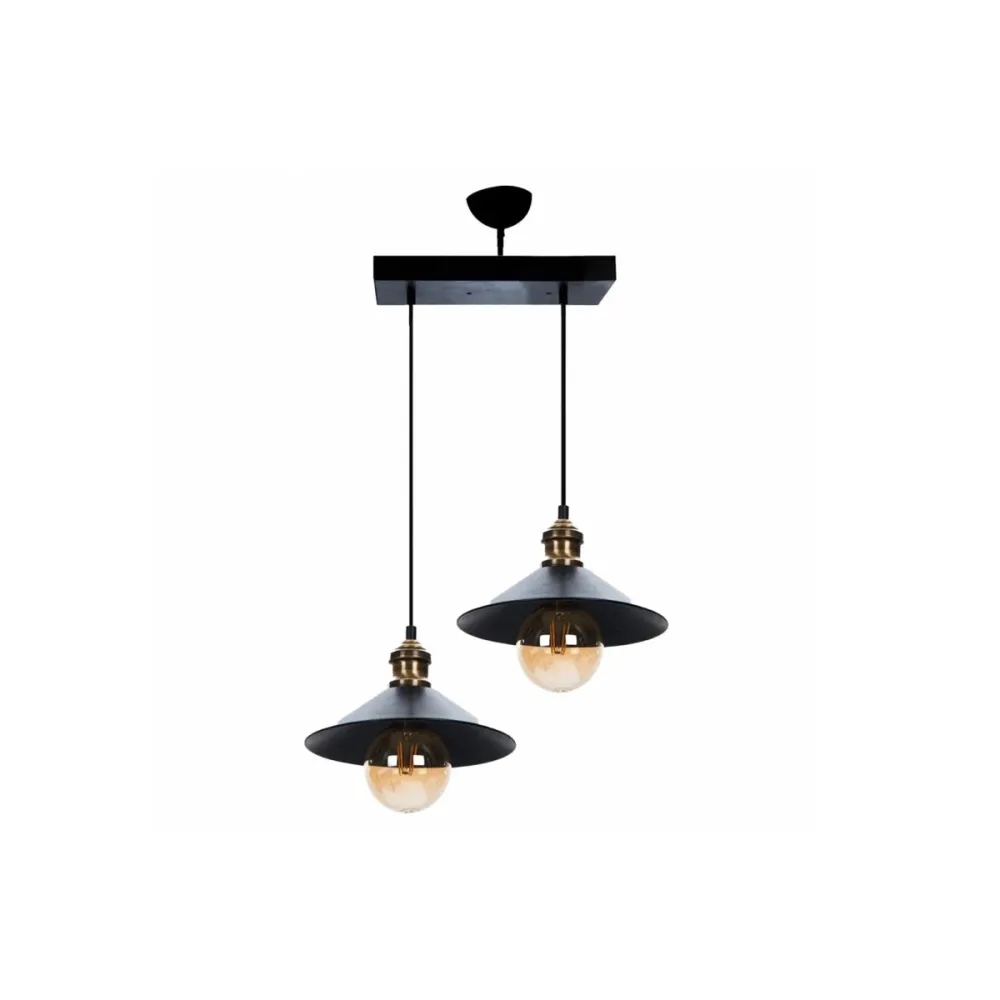 GLOBOSTAR® LUCANA 201-0043 Vintage Κρεμαστό Φωτιστικό Οροφής με Ντουί 2 x E27 AC 220-240V IP20 - Μαύρο & Χρυσό - Μ57 x Π25 x Υ26cm