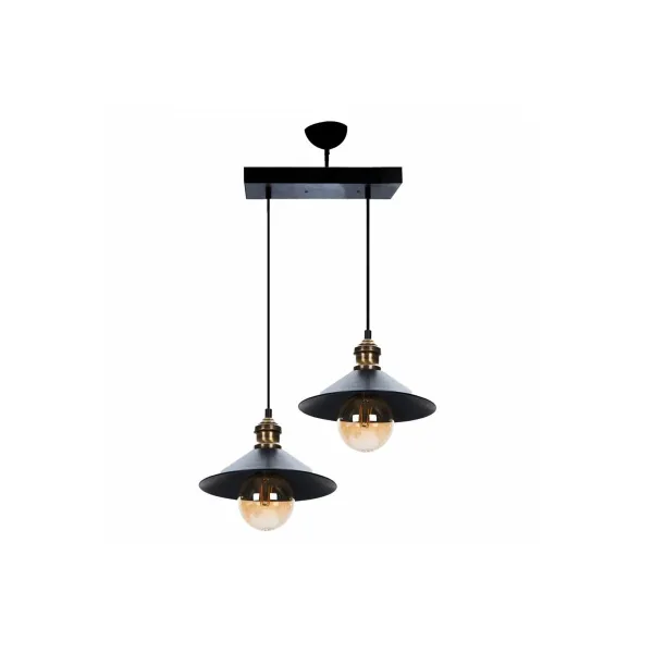 GLOBOSTAR® LUCANA 201-0043 Vintage Κρεμαστό Φωτιστικό Οροφής με Ντουί 2 x E27 AC 220-240V IP20 - Μαύρο & Χρυσό - Μ57 x Π25 x Υ26cm