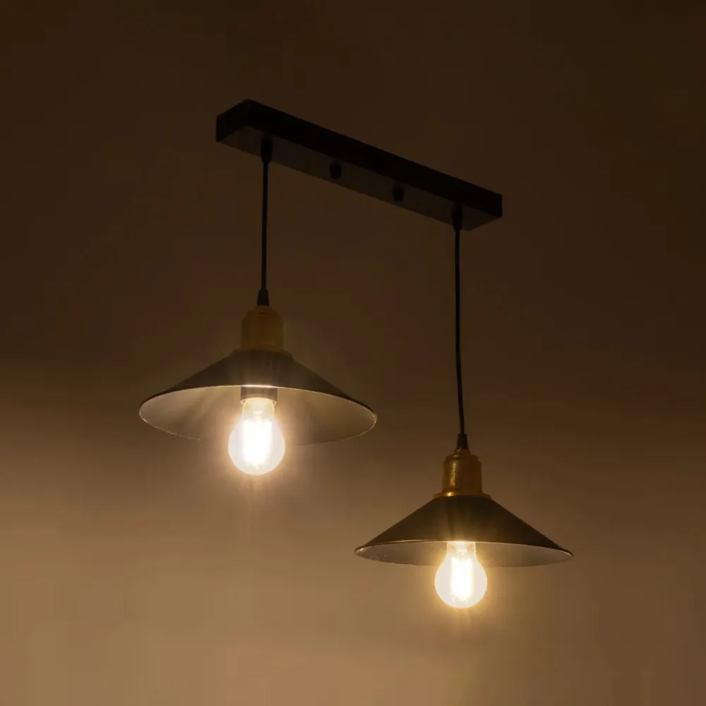 GLOBOSTAR® LUCANA 201-0043 Vintage Κρεμαστό Φωτιστικό Οροφής με Ντουί 2 x E27 AC 220-240V IP20 - Μαύρο & Χρυσό - Μ57 x Π25 x Υ26cm