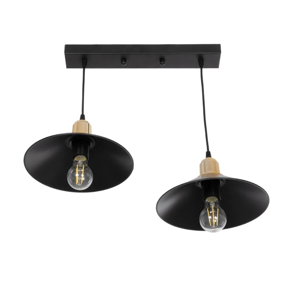 GLOBOSTAR® LUCANA 201-0043 Vintage Κρεμαστό Φωτιστικό Οροφής με Ντουί 2 x E27 AC 220-240V IP20 - Μαύρο & Χρυσό - Μ57 x Π25 x Υ26cm