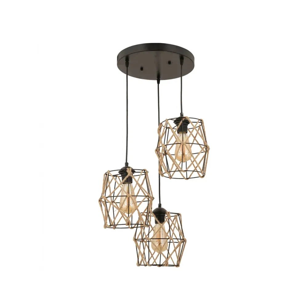 GLOBOSTAR® RAYLO 201-0048 Vintage Κρεμαστό Φωτιστικό Οροφής με Ντουί 3 x E27 AC 220-240V IP20 - Μαύρο & Μπεζ - Μ44 x Π44 x Υ73cm