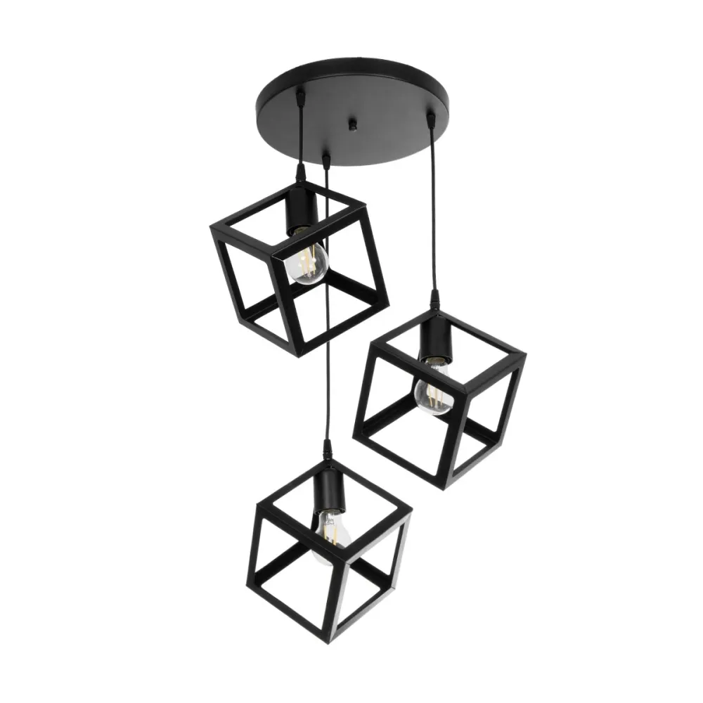 GLOBOSTAR® DISE 201-0051 Μοντέρνο Κρεμαστό Φωτιστικό Οροφής με Ντουί 3 x E27 AC 220-240V IP20 - Μαύρο - Μ48 x Π48 x Υ65cm