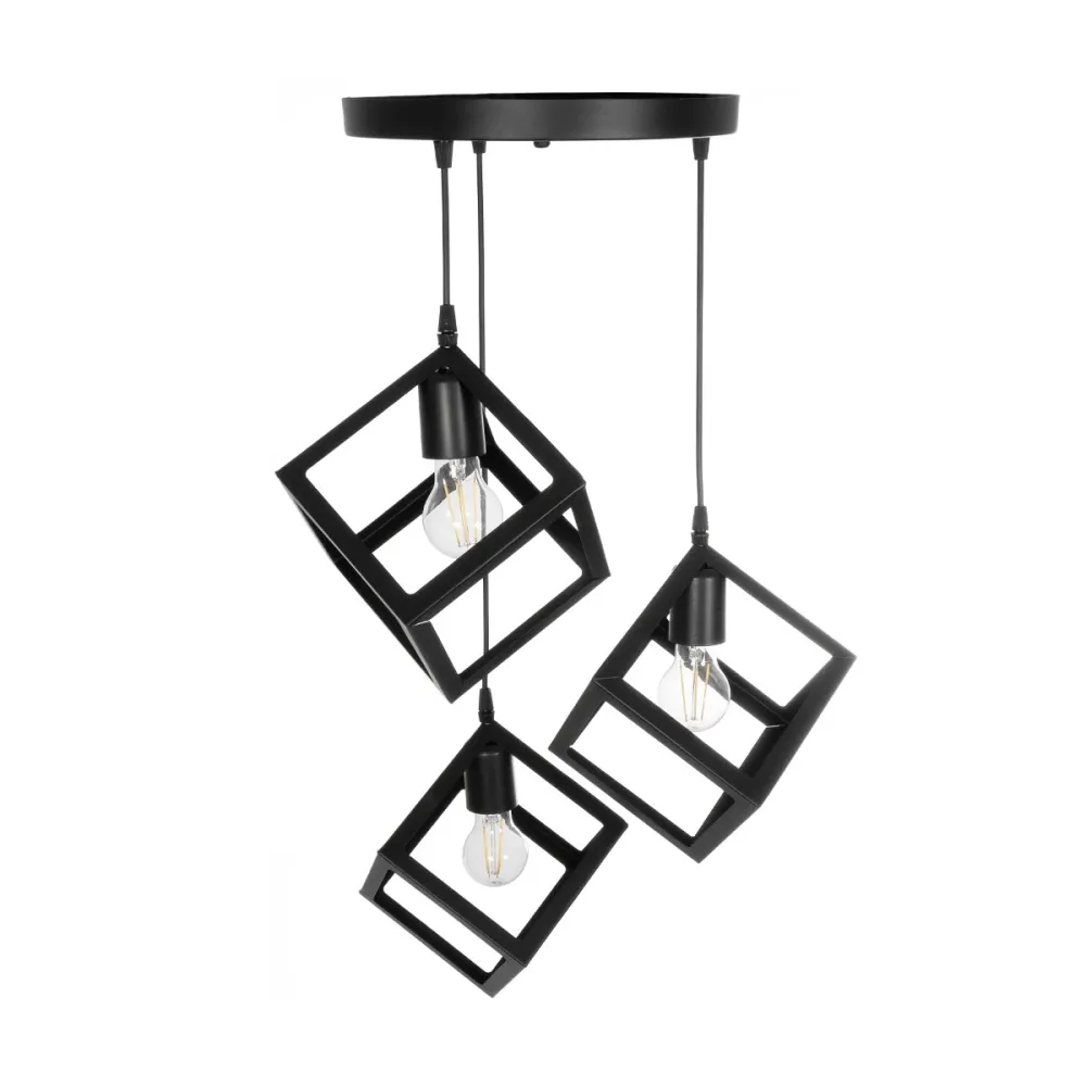 GLOBOSTAR® DISE 201-0051 Μοντέρνο Κρεμαστό Φωτιστικό Οροφής με Ντουί 3 x E27 AC 220-240V IP20 - Μαύρο - Μ48 x Π48 x Υ65cm