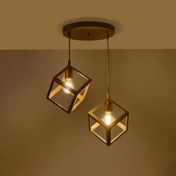 GLOBOSTAR® DISE 201-0056 Μοντέρνο Κρεμαστό Φωτιστικό Οροφής με Ντουί 2 x E27 AC 220-240V IP20 - Χρυσό - Μ50 x Π30 x Υ50cm