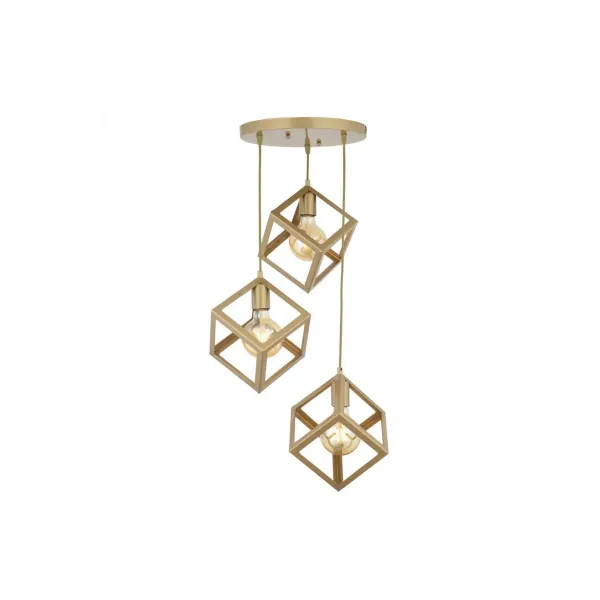 GLOBOSTAR® DISE 201-0057 Μοντέρνο Κρεμαστό Φωτιστικό Οροφής με Ντουί 3 x E27 AC 220-240V IP20 - Χρυσό - Μ48 x Π48 x Υ65cm