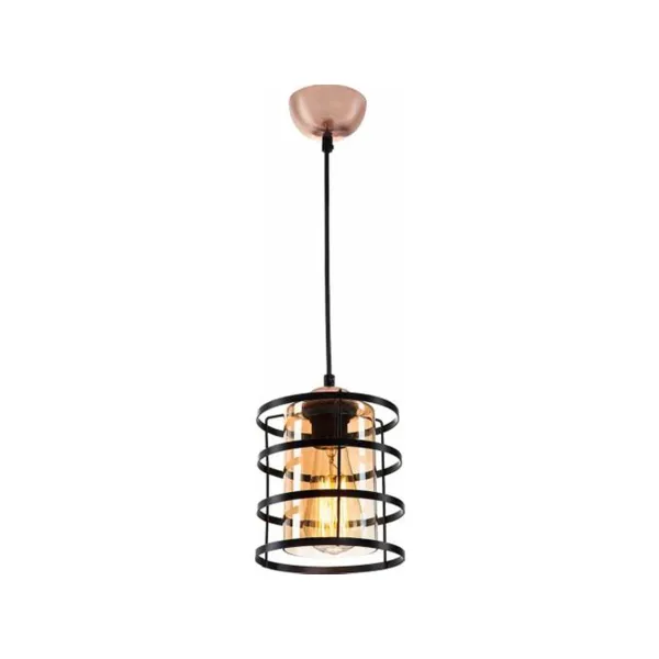 GLOBOSTAR® SOLON 201-0060 Μοντέρνο Κρεμαστό Φωτιστικό Οροφής με Ντουί 1 x E27 AC 220-240V IP20 - Μαύρο & Μελί - Μ16 x Π16 x Υ26cm
