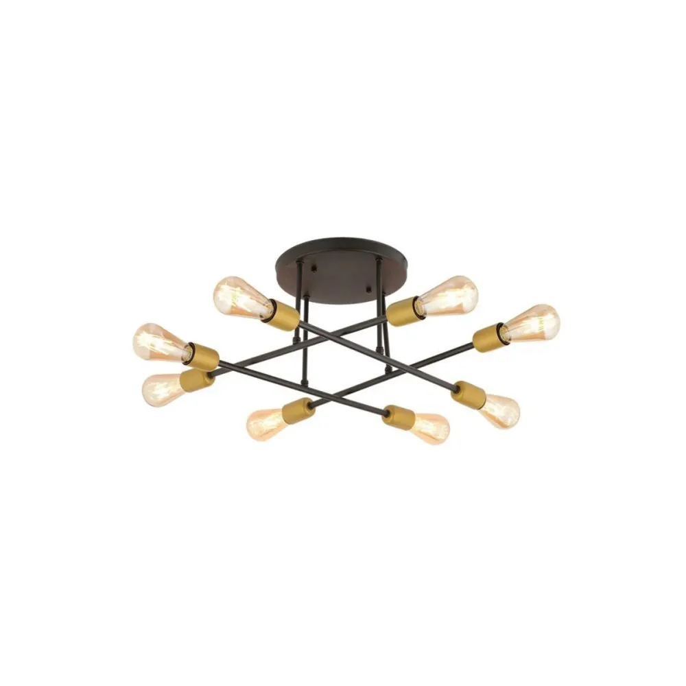 GLOBOSTAR® BLAZEA 201-0064 Vintage Φωτιστικό Οροφής με Ντουί 8 x E27 AC 220-240V IP20 - Χρυσό & Μαύρο - Μ51 x Π51 x Υ7cm