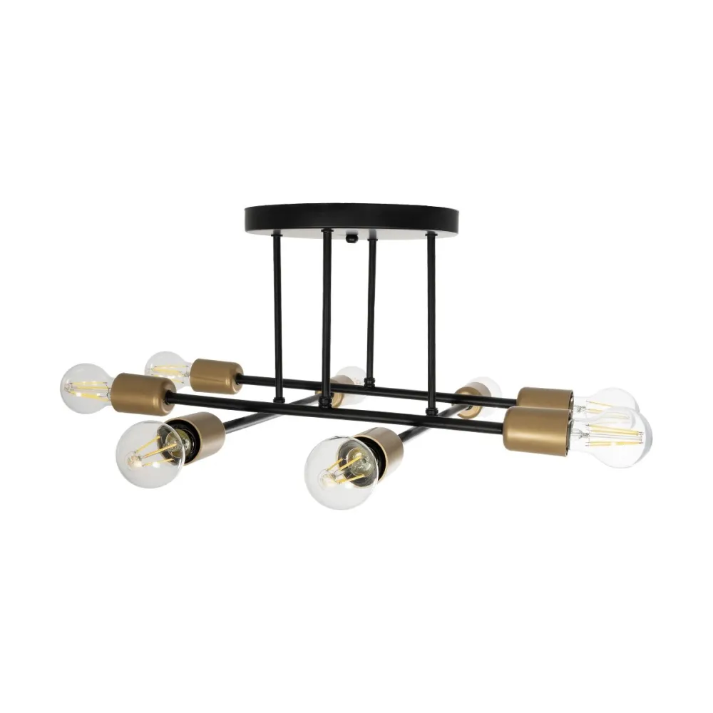 GLOBOSTAR® BLAZEA 201-0064 Vintage Φωτιστικό Οροφής με Ντουί 8 x E27 AC 220-240V IP20 - Χρυσό & Μαύρο - Μ51 x Π51 x Υ7cm