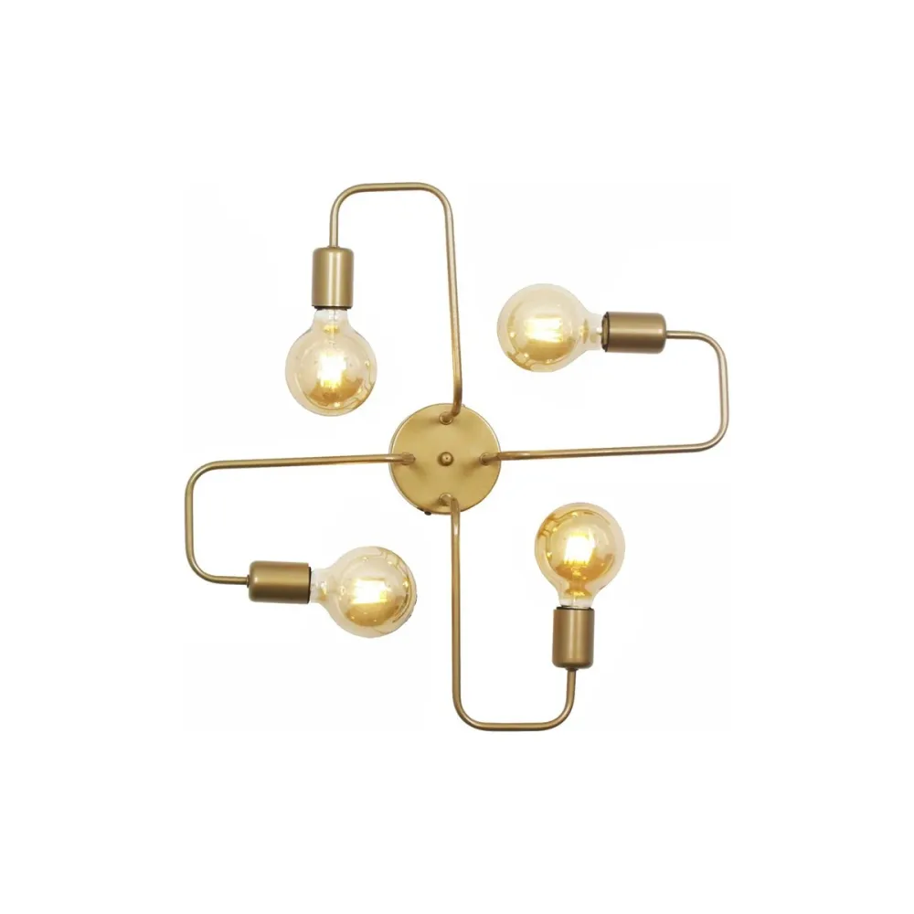 GLOBOSTAR® MOORNA 201-0065 Vintage Φωτιστικό Οροφής με Ντουί 4 x E27 AC 220-240V IP20 - Χρυσό - Μ97 x Π97 x Υ7cm