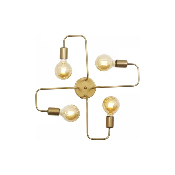 GloboStar® MOORNA 201-0065 Vintage Φωτιστικό Οροφής Πλέγμα Πολύφωτο 4 x E27 IP20 Χρυσό Μέταλλο - Μ97 x Π97 x Υ7cm