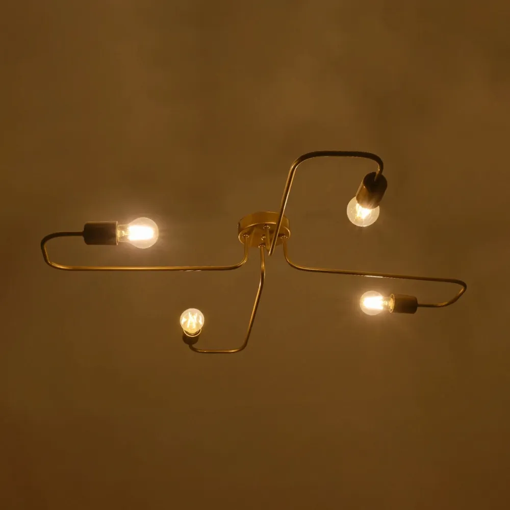 GLOBOSTAR® MOORNA 201-0065 Vintage Φωτιστικό Οροφής με Ντουί 4 x E27 AC 220-240V IP20 - Χρυσό - Μ97 x Π97 x Υ7cm