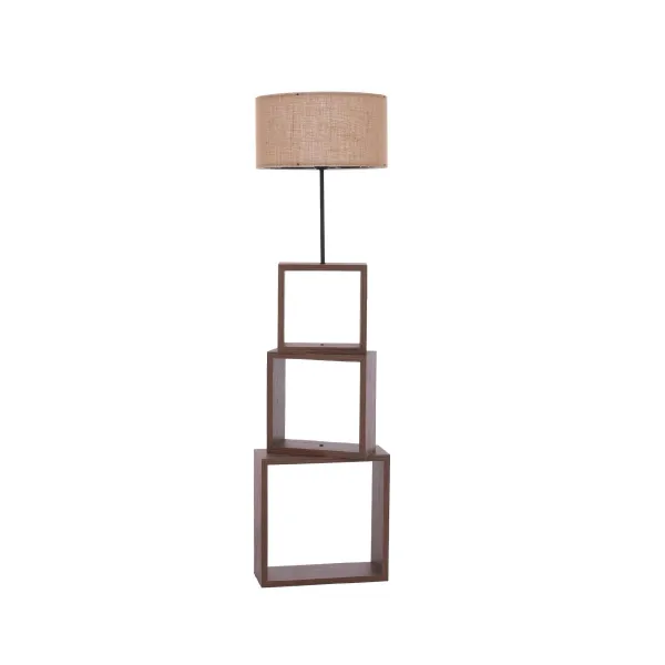 GloboStar® LUMO 201-0073 Μοντέρνο Επιδαπέδιο Φωτιστικό Μονόφωτο 1 x E27 IP20 Καφέ Ξύλο με Μπεζ Ύφασμα - Μ37 x Π36 x Υ136cm