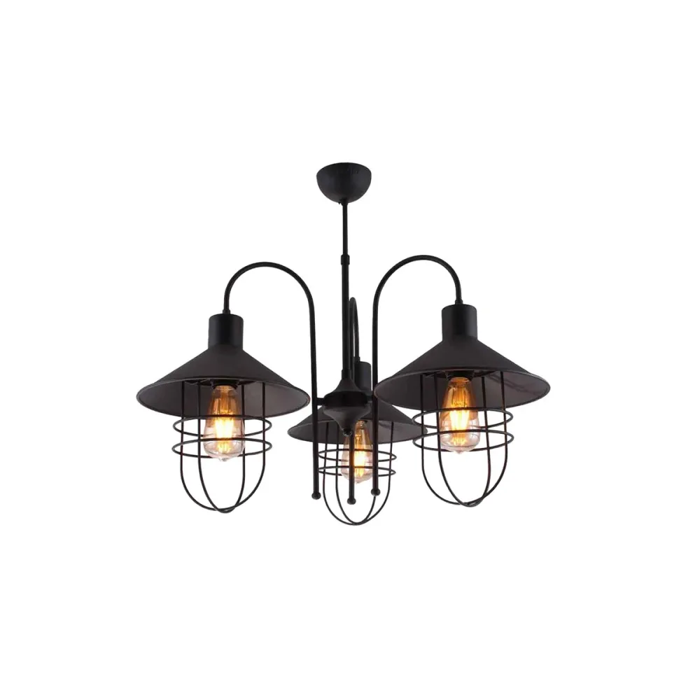 GLOBOSTAR® BLAZEO 201-0079 Vintage Κρεμαστό Φωτιστικό Οροφής με Ντουί 3 x E27 AC 220-240V IP20 - Μαύρο - Μ42 x Π42 x Υ66cm