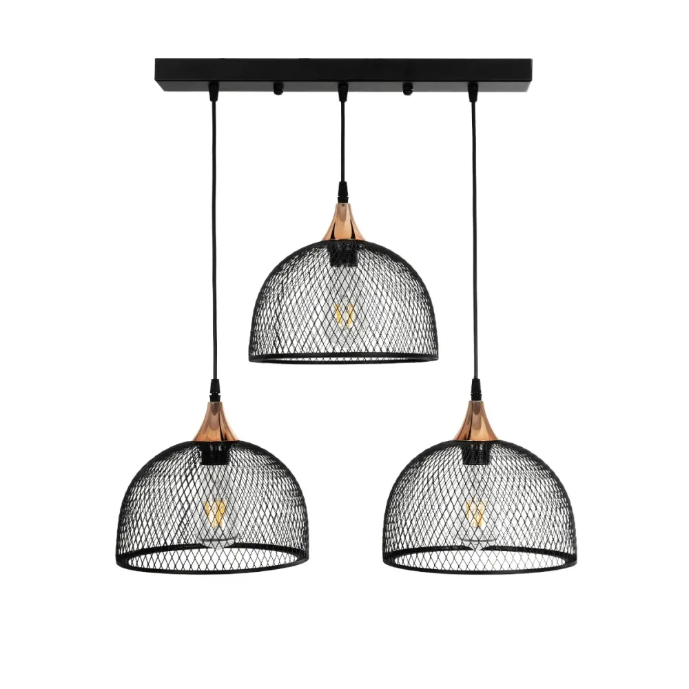 GLOBOSTAR® GLIND 201-0082 Vintage Κρεμαστό Φωτιστικό Οροφής με Ντουί 3 x E27 AC 220-240V IP20 - Μαύρο - Μ60 x Π25 x Υ50cm