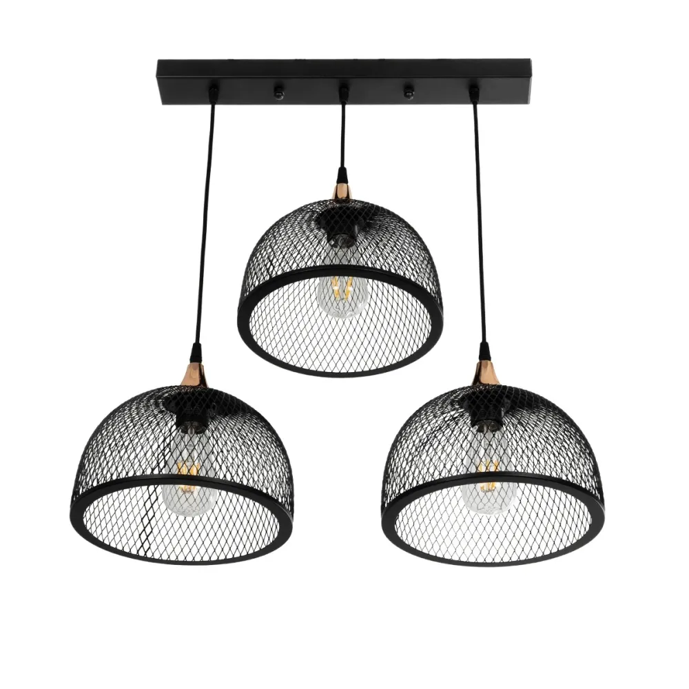 GLOBOSTAR® GLIND 201-0082 Vintage Κρεμαστό Φωτιστικό Οροφής με Ντουί 3 x E27 AC 220-240V IP20 - Μαύρο - Μ60 x Π25 x Υ50cm
