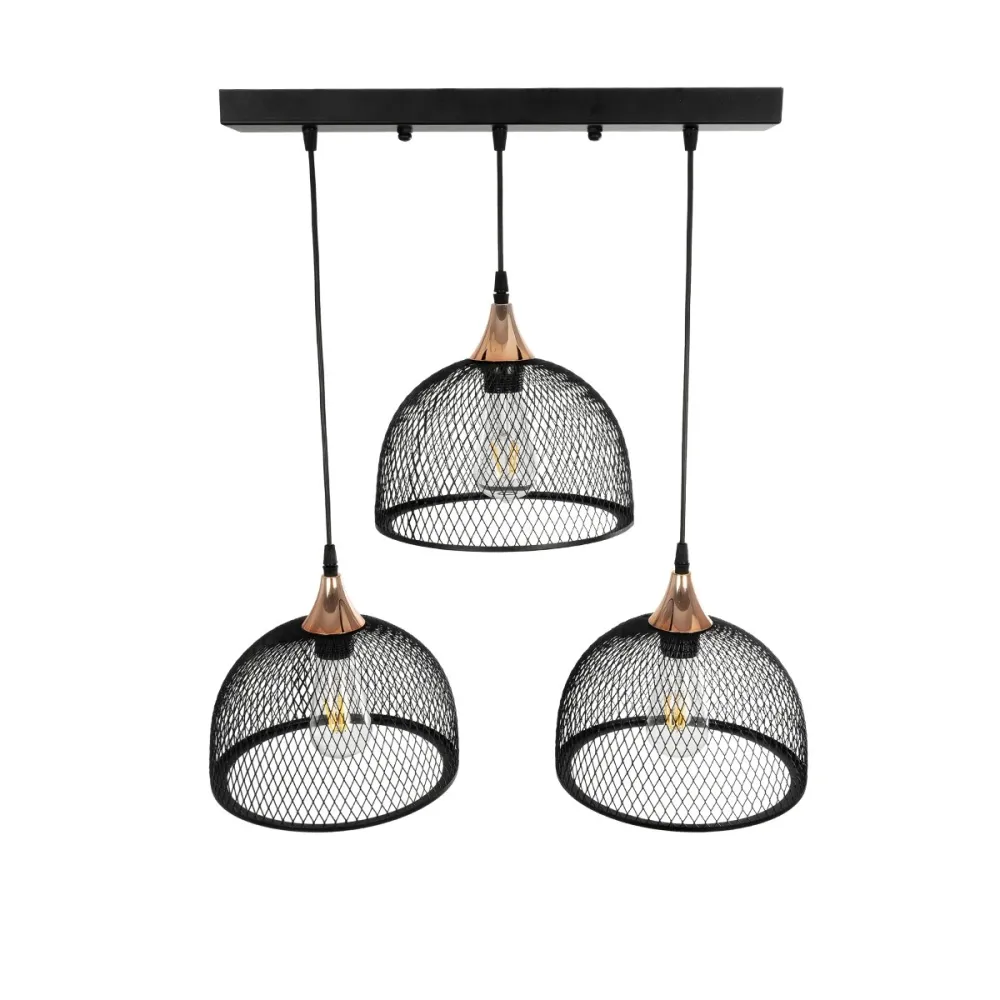 GLOBOSTAR® GLIND 201-0082 Vintage Κρεμαστό Φωτιστικό Οροφής με Ντουί 3 x E27 AC 220-240V IP20 - Μαύρο - Μ60 x Π25 x Υ50cm
