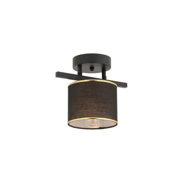 GloboStar® GLOWEN 201-0087 Vintage Φωτιστικό Οροφής Ράγα Μονόφωτο 1 x E27 IP20 Μαύρο Μέταλλο με Καφέ Υφάσμα - Μ30 x Π20 x Υ20cm