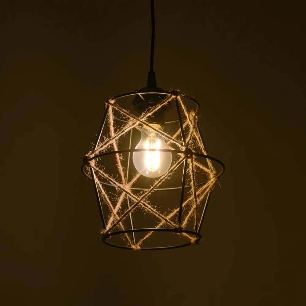 GLOBOSTAR® SOLON 201-0088 Vintage Κρεμαστό Φωτιστικό Οροφής με Ντουί 1 x E27 AC 220-240V IP20 - Μαύρο & Μπεζ - Μ22 x Π22 x Υ27cm