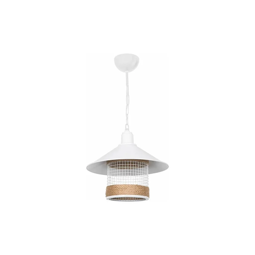 GLOBOSTAR® GLORA 201-0089 Vintage Κρεμαστό Φωτιστικό Οροφής με Ντουί 1 x E27 AC 220-240V IP20 - Λευκο & Μπεζ - Μ30 x Π30 x Υ29cm