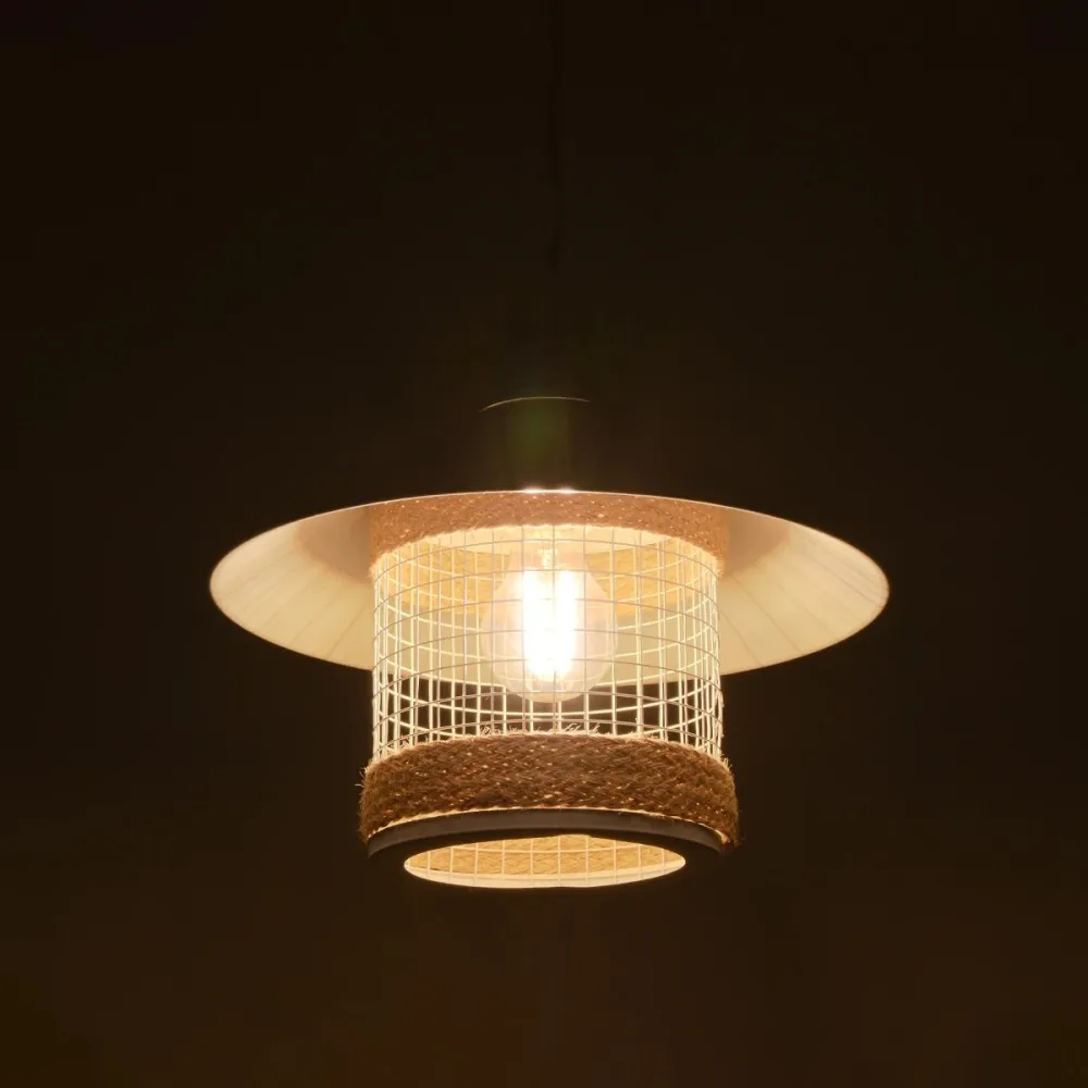 GLOBOSTAR® GLORA 201-0089 Vintage Κρεμαστό Φωτιστικό Οροφής με Ντουί 1 x E27 AC 220-240V IP20 - Λευκο & Μπεζ - Μ30 x Π30 x Υ29cm
