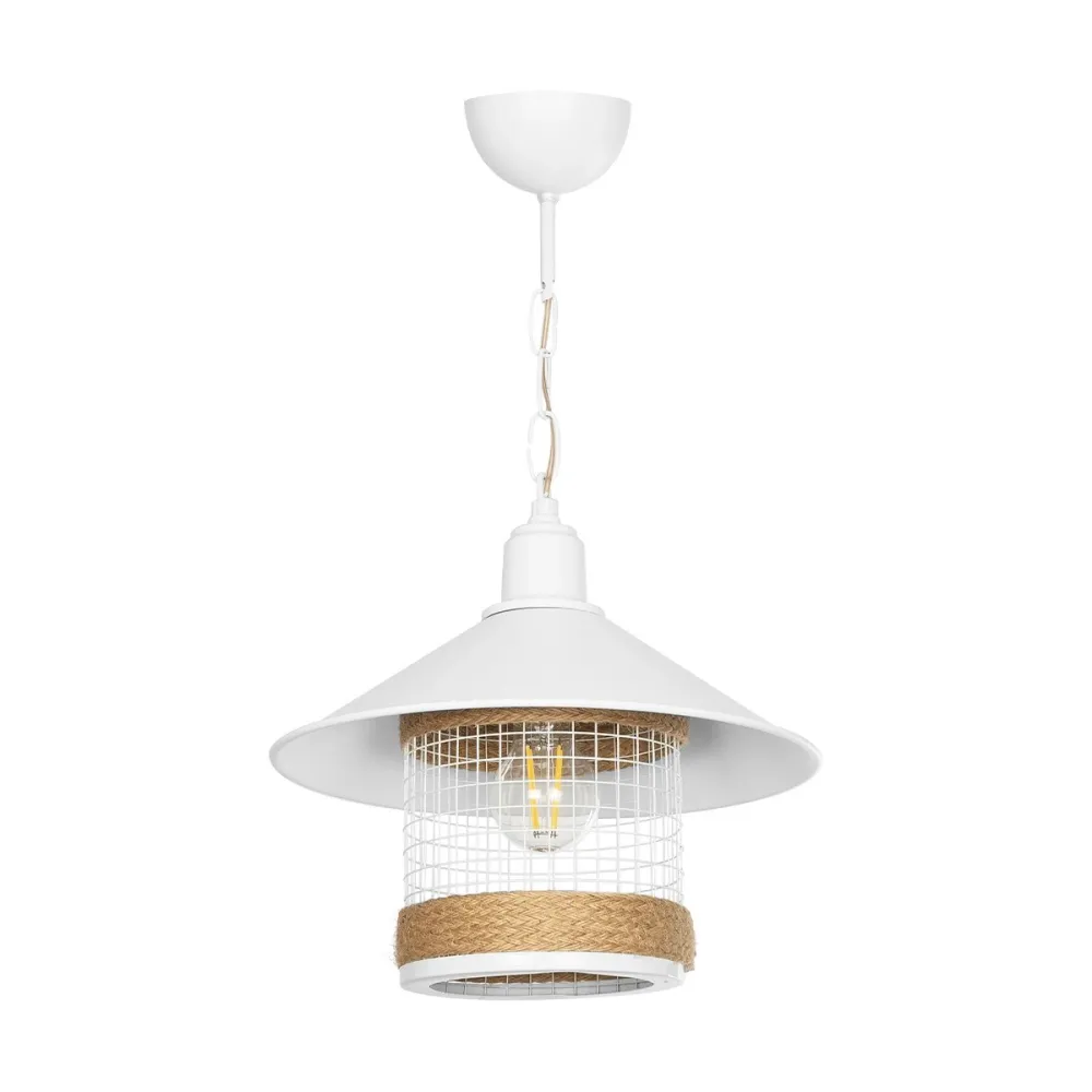 GLOBOSTAR® GLORA 201-0089 Vintage Κρεμαστό Φωτιστικό Οροφής με Ντουί 1 x E27 AC 220-240V IP20 - Λευκο & Μπεζ - Μ30 x Π30 x Υ29cm