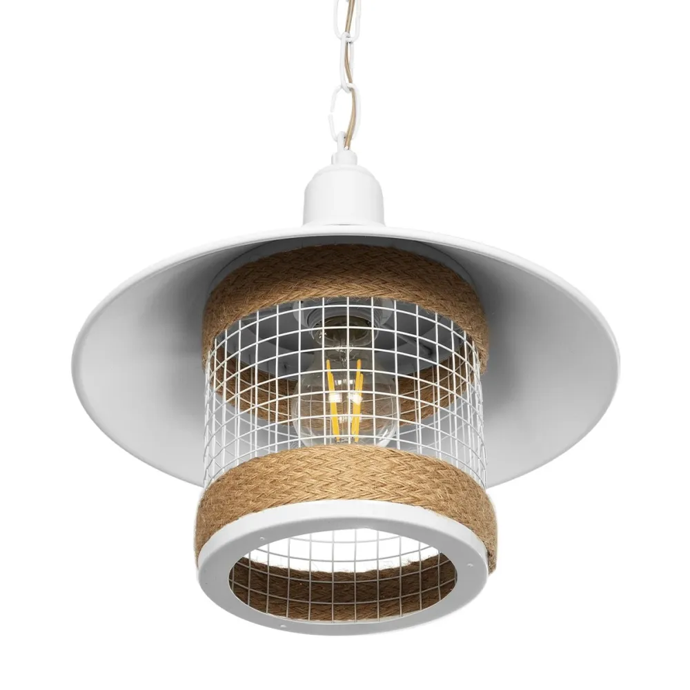 GLOBOSTAR® GLORA 201-0089 Vintage Κρεμαστό Φωτιστικό Οροφής με Ντουί 1 x E27 AC 220-240V IP20 - Λευκο & Μπεζ - Μ30 x Π30 x Υ29cm