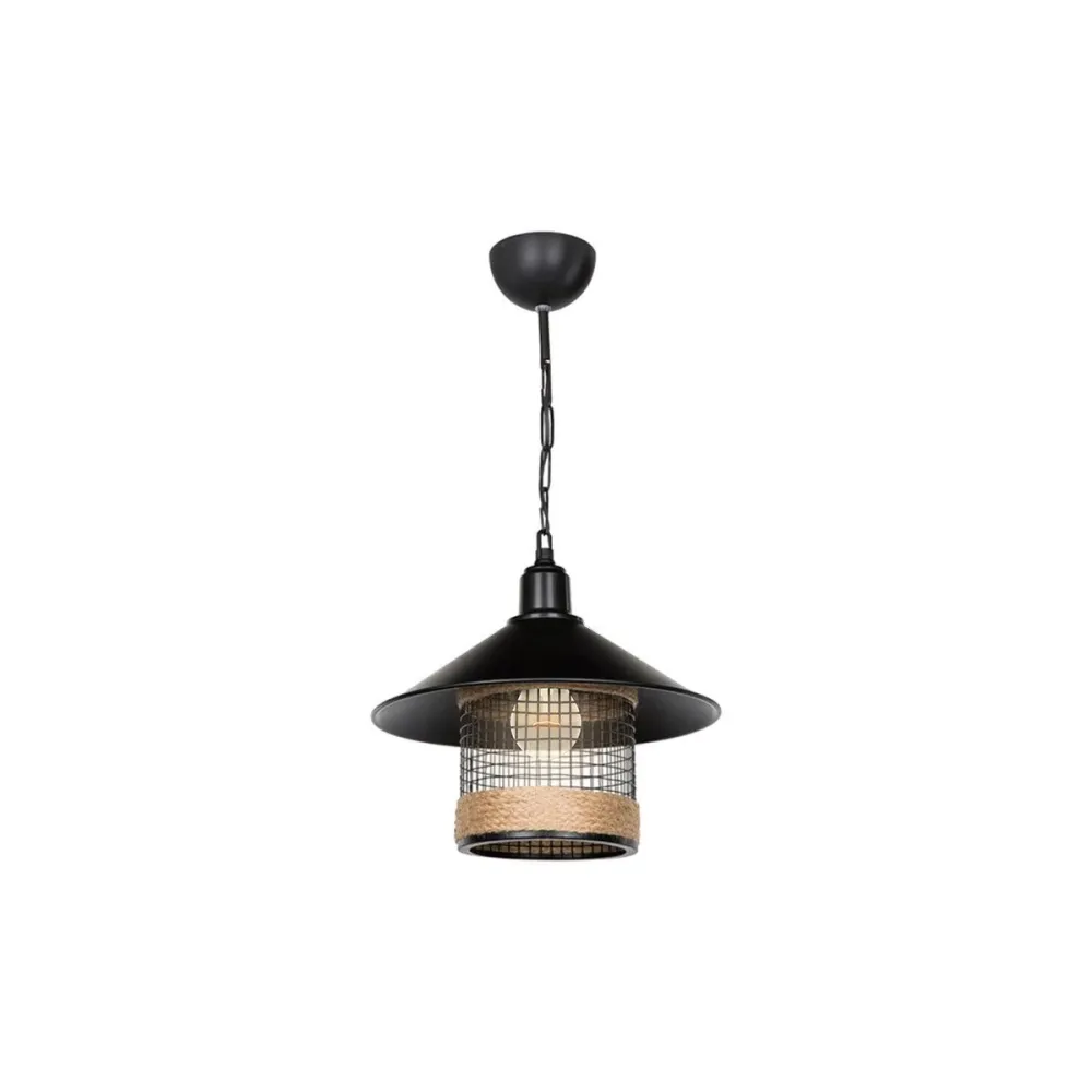 GLOBOSTAR® GLORA 201-0090 Vintage Κρεμαστό Φωτιστικό Οροφής με Ντουί 1 x E27 AC 220-240V IP20 - Μαύρο & Μπεζ - Μ30 x Π30 x Υ29cm