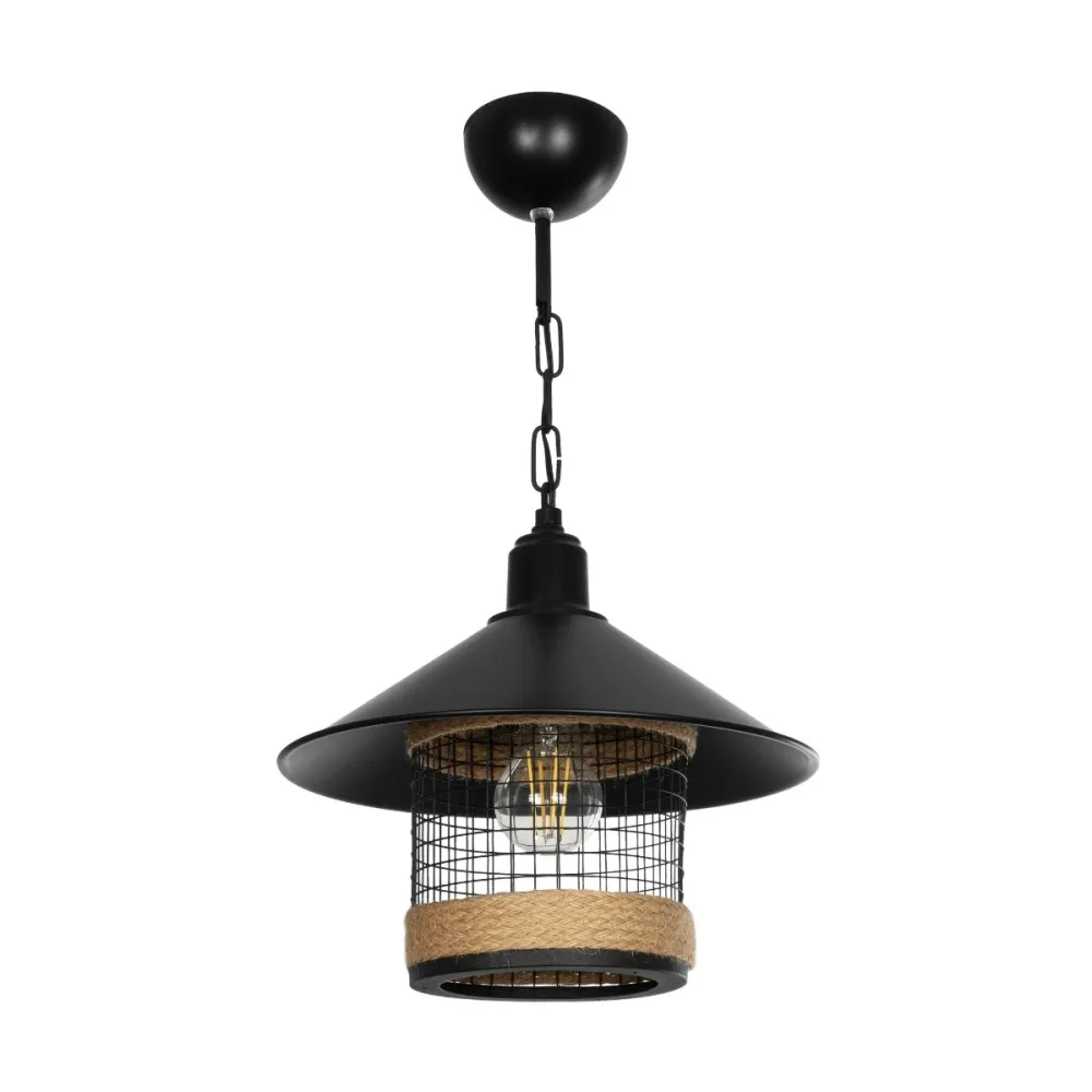 GLOBOSTAR® GLORA 201-0090 Vintage Κρεμαστό Φωτιστικό Οροφής με Ντουί 1 x E27 AC 220-240V IP20 - Μαύρο & Μπεζ - Μ30 x Π30 x Υ29cm