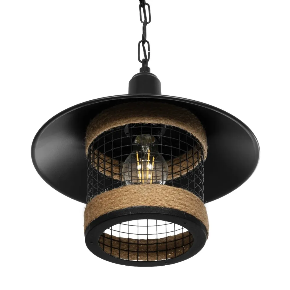 GLOBOSTAR® GLORA 201-0090 Vintage Κρεμαστό Φωτιστικό Οροφής με Ντουί 1 x E27 AC 220-240V IP20 - Μαύρο & Μπεζ - Μ30 x Π30 x Υ29cm