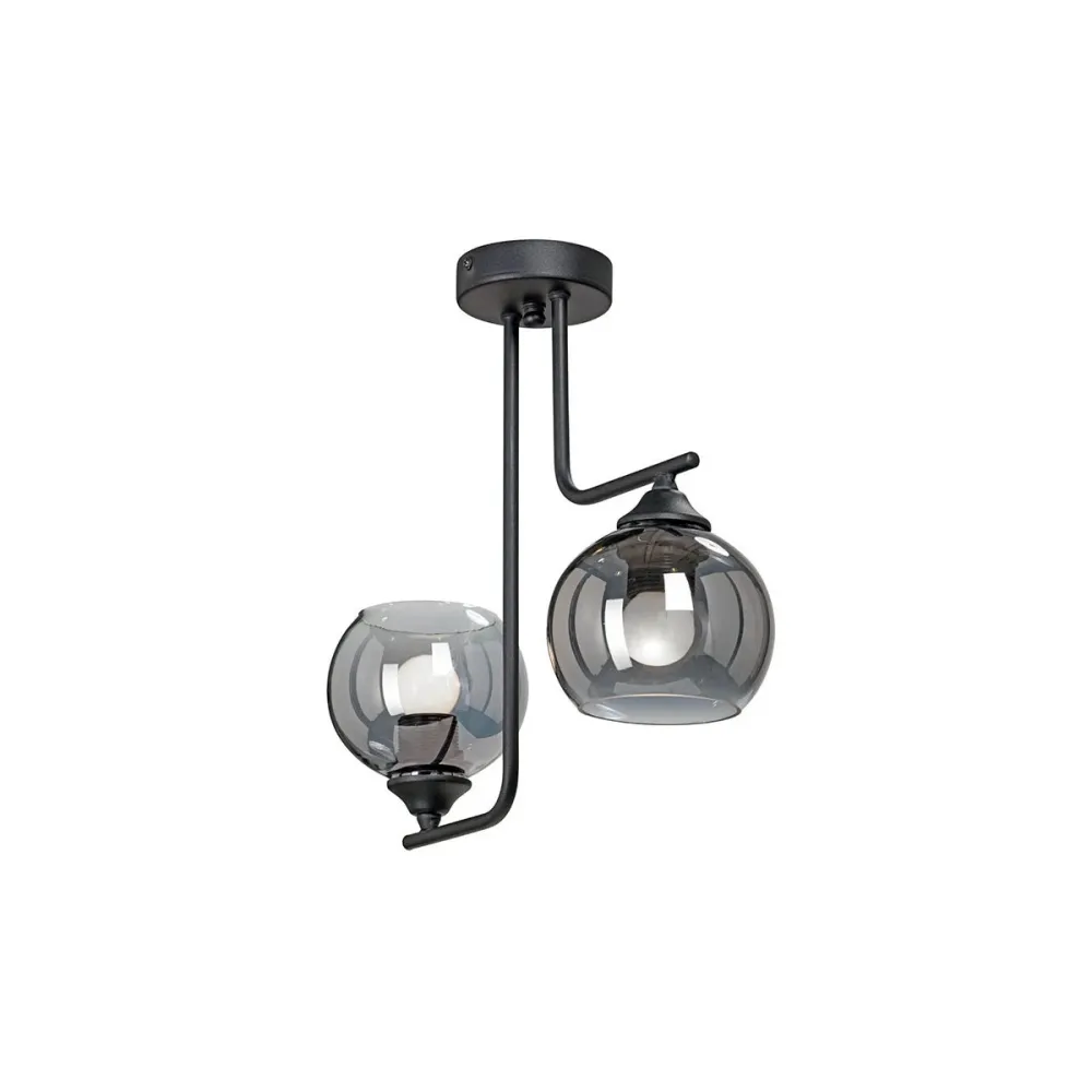 GLOBOSTAR® GLOSSA 201-0091 Vintage Φωτιστικό Οροφής με Ντουί 2 x E27 AC 220-240V IP20 - Μαύρο & Μαύρο Φιμέ - Μ40 x Π15 x Υ17cm