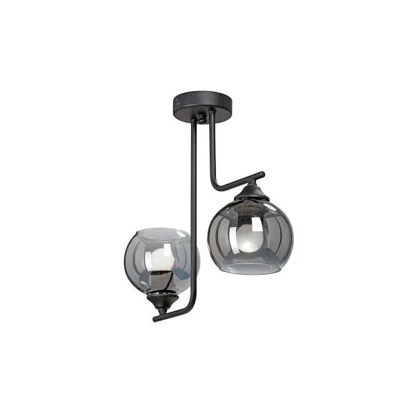 GloboStar® GLOSSA 201-0091 Vintage Φωτιστικό Οροφής Μπάλα Δίφωτο 2 x E27 IP20 Μαύρο Μέταλλο με Μαύρο Φιμέ Γυαλί - Μ40 x Π15 x Υ17cm