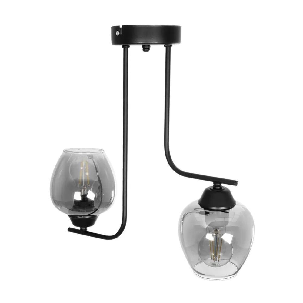 GLOBOSTAR® GLOSSA 201-0091 Vintage Φωτιστικό Οροφής με Ντουί 2 x E27 AC 220-240V IP20 - Μαύρο & Μαύρο Φιμέ - Μ40 x Π15 x Υ17cm