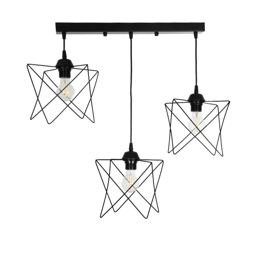 GLOBOSTAR® GLIND 201-0092 Vintage Κρεμαστό Φωτιστικό Οροφής με Ντουί 3 x E27 AC 220-240V IP20 - Μαύρο - Μ67 x Π24 x Υ55cm