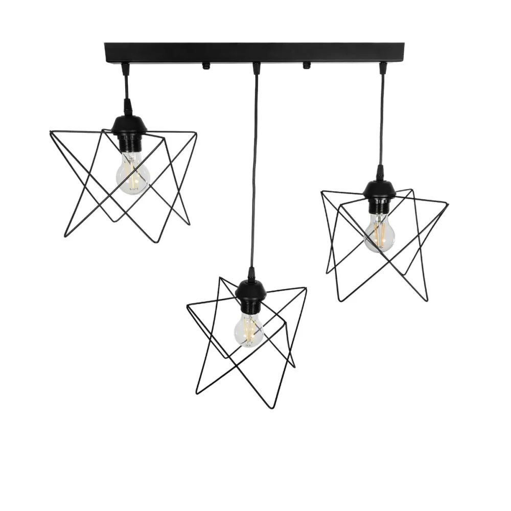 GLOBOSTAR® GLIND 201-0092 Vintage Κρεμαστό Φωτιστικό Οροφής με Ντουί 3 x E27 AC 220-240V IP20 - Μαύρο - Μ67 x Π24 x Υ55cm