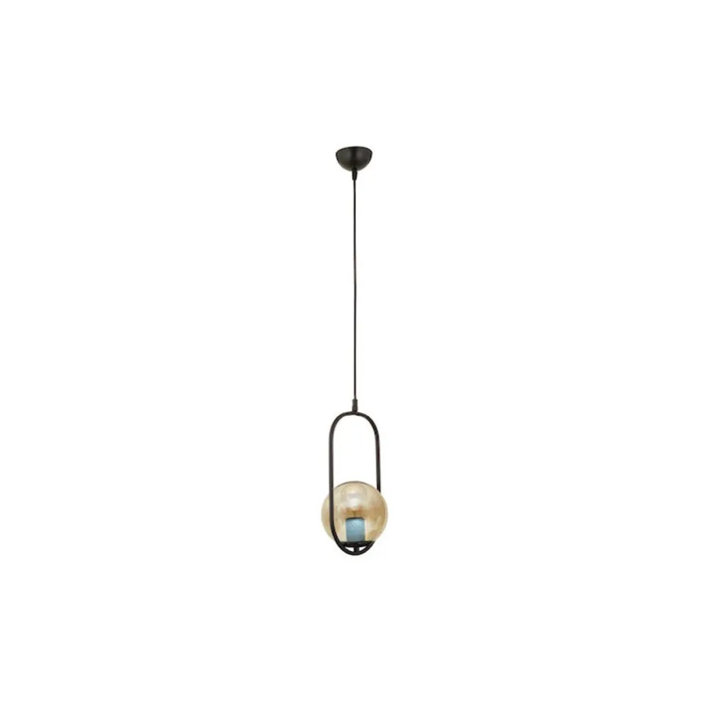 GLOBOSTAR® ZENITH 201-0093 Vintage Κρεμαστό Φωτιστικό Οροφής με Ντουί 1 x E27 AC 220-240V IP20 - Μαύρο & Μελί - Μ18 x Π15 x Υ38cm