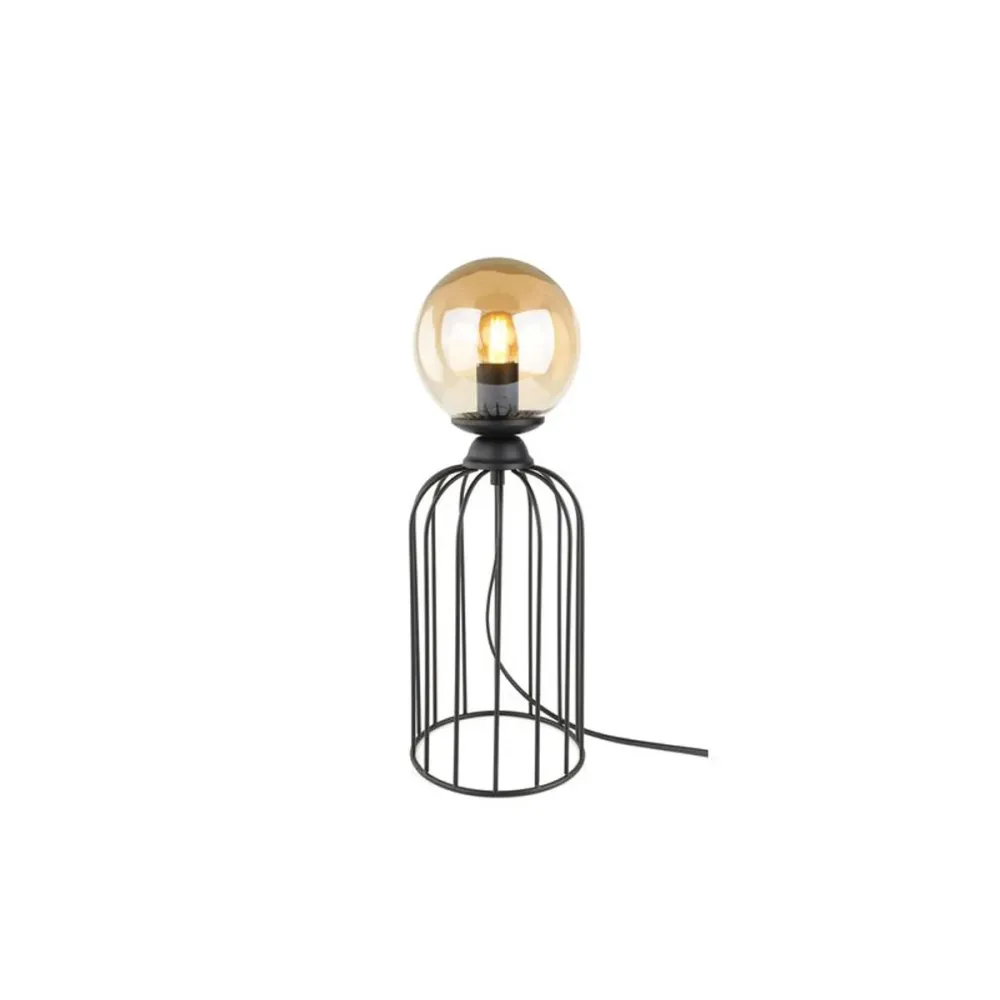 GLOBOSTAR® ZENITH 201-0094 Vintage Επιτραπέζιο Φωτιστικό Πορτατίφ με Ντουί 1 x E27 AC 220-240V IP20 - Μαύρο & Μελί - Μ15 x Π15 x Υ40cm