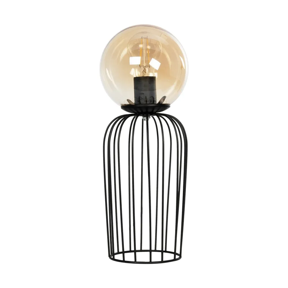 GLOBOSTAR® ZENITH 201-0094 Vintage Επιτραπέζιο Φωτιστικό Πορτατίφ με Ντουί 1 x E27 AC 220-240V IP20 - Μαύρο & Μελί - Μ15 x Π15 x Υ40cm