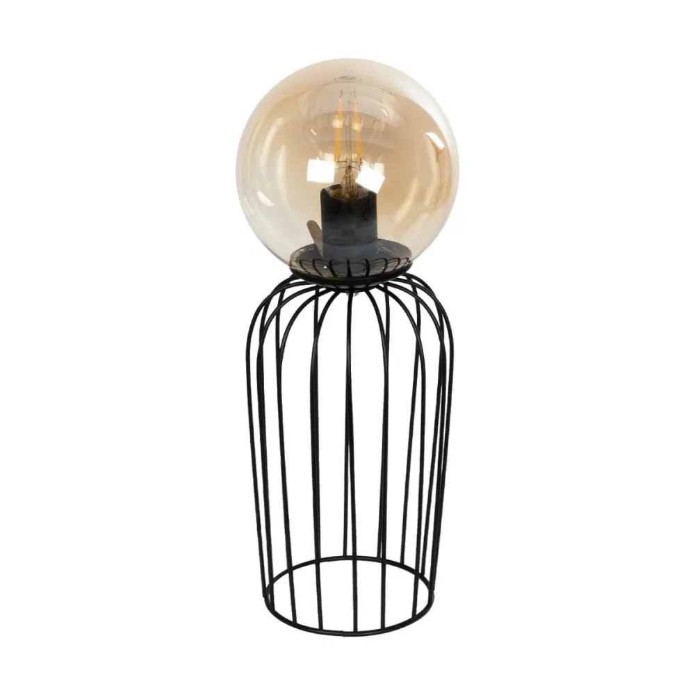GLOBOSTAR® ZENITH 201-0094 Vintage Επιτραπέζιο Φωτιστικό Πορτατίφ με Ντουί 1 x E27 AC 220-240V IP20 - Μαύρο & Μελί - Μ15 x Π15 x Υ40cm