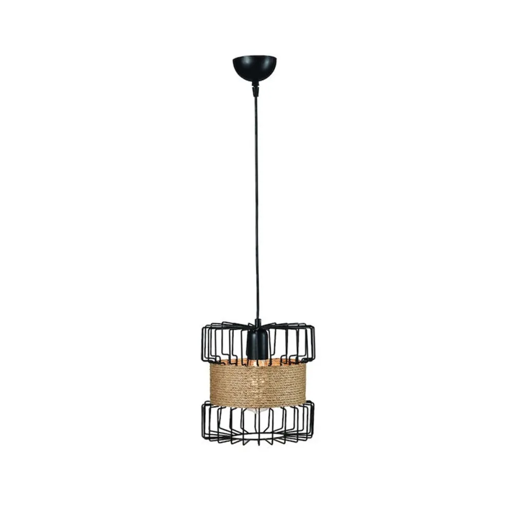 GLOBOSTAR® ORB 201-0096 Vintage Κρεμαστό Φωτιστικό Οροφής με Ντουί 1 x E27 AC 220-240V IP20 - Μαύρο & Μπεζ - Μ27 x Π27 x Υ31cm
