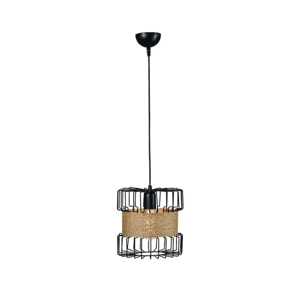 GLOBOSTAR® ORB 201-0096 Vintage Κρεμαστό Φωτιστικό Οροφής με Ντουί 1 x E27 AC 220-240V IP20 - Μαύρο & Μπεζ - Μ27 x Π27 x Υ31cm