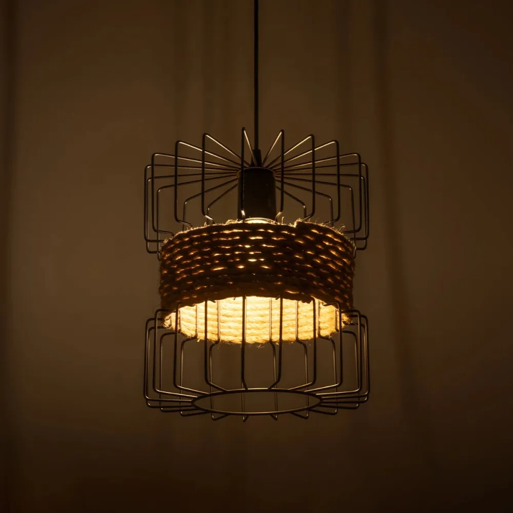 GLOBOSTAR® ORB 201-0096 Vintage Κρεμαστό Φωτιστικό Οροφής με Ντουί 1 x E27 AC 220-240V IP20 - Μαύρο & Μπεζ - Μ27 x Π27 x Υ31cm